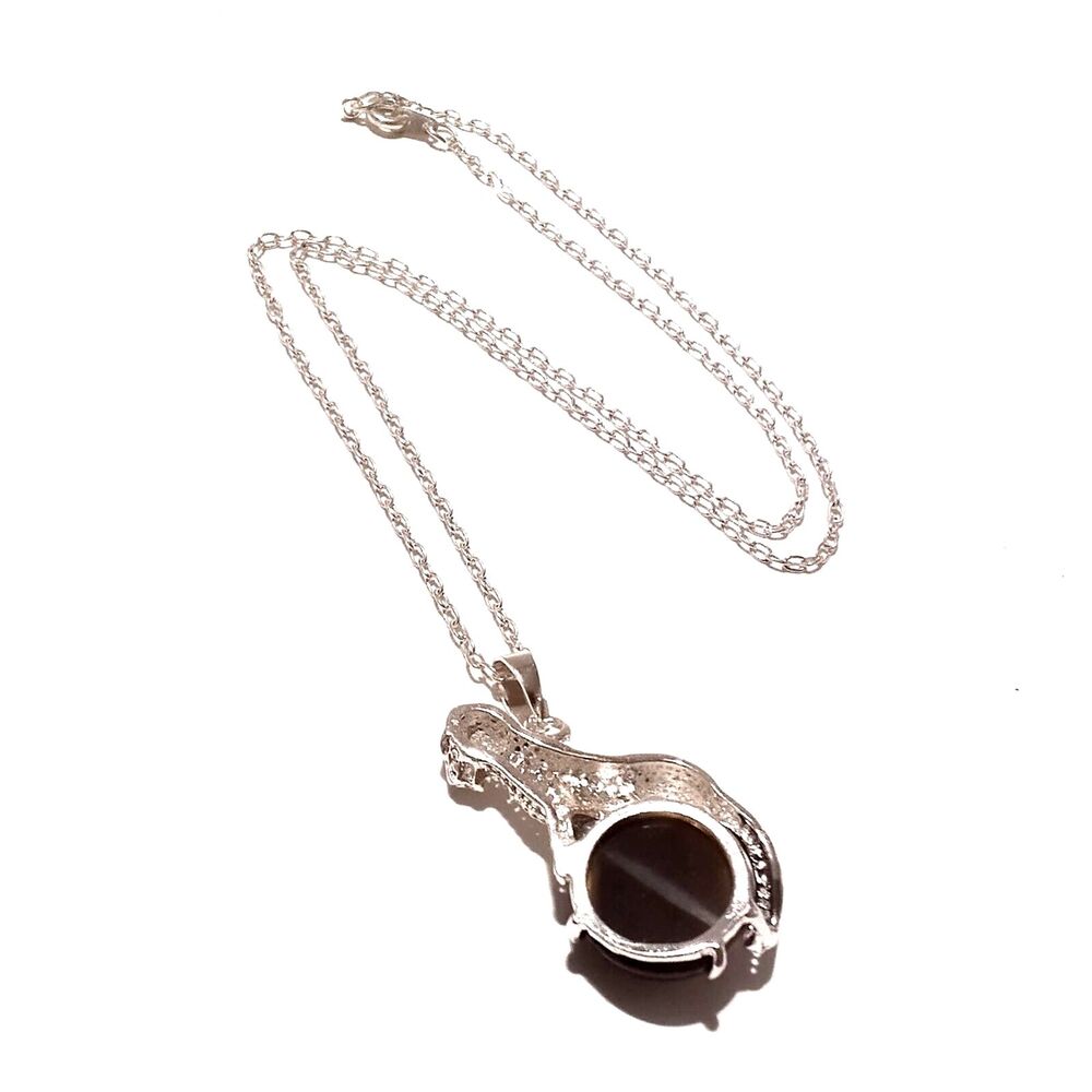 Silver Tone Leopard Tiger's Eye Pendant Necklace 18 Inch - Picture 7 of 7